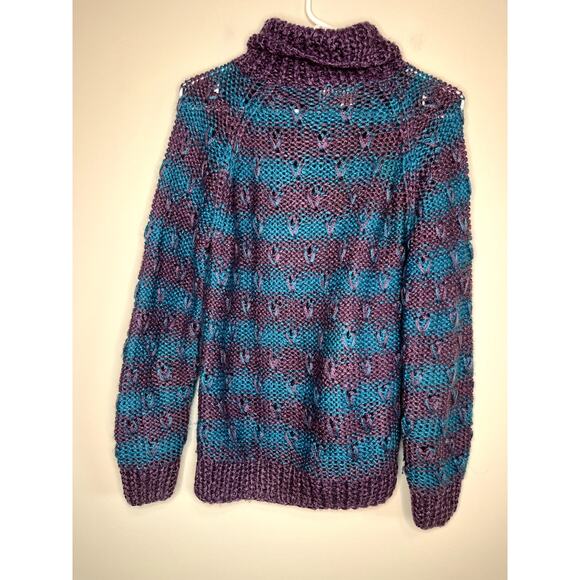 1960s Sweater Bee Banff LTD Fuzzy Stripes Maximalist Soft Turtleneck Sweater M - Picture 5 of 5